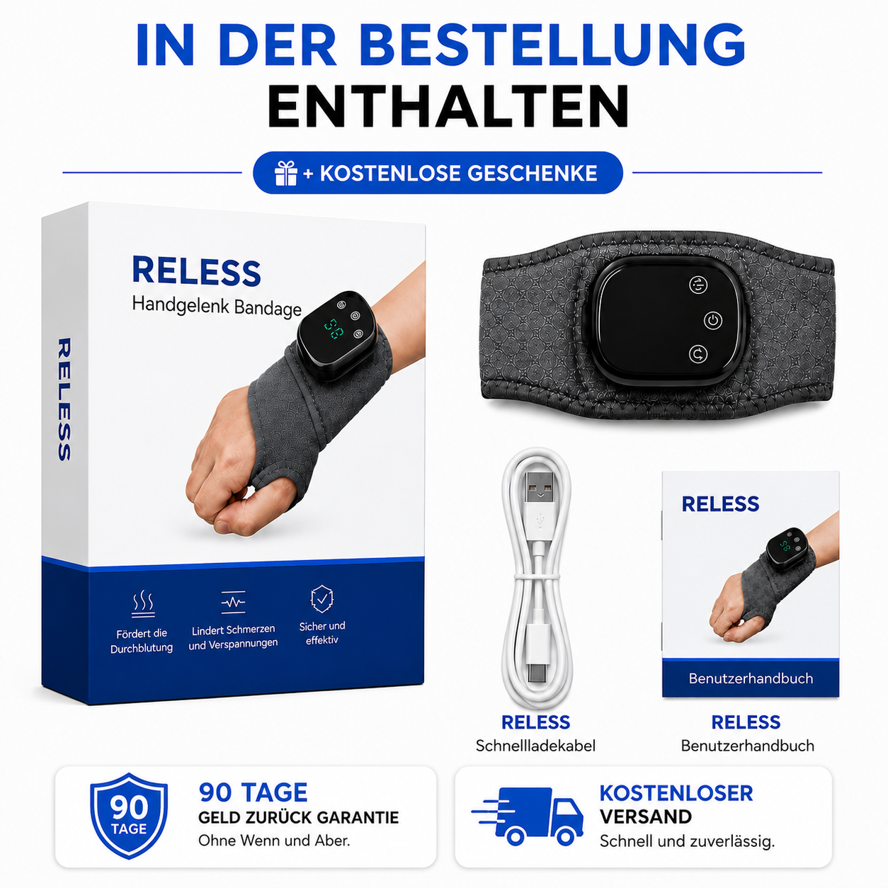 RelessRelessWrap 2.0 Handgelenk- und Handstütze, tägliche Unterstützung, elastischer Band, komfortable Passform, geeignet für Alltag