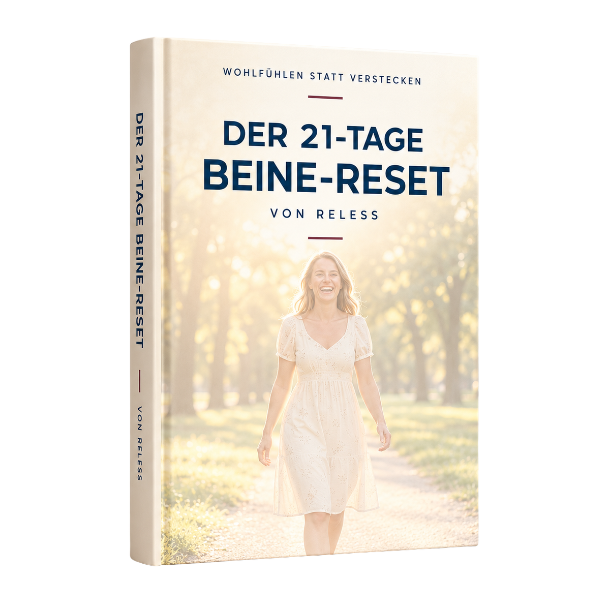 Ebook "21 Tage Beine Reset Plan" von Reless, zeigt das Cover mit Titel und einem stilvollen Design.