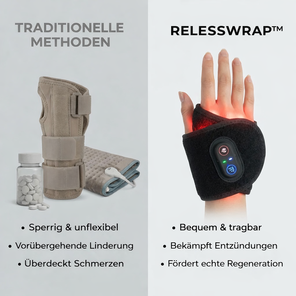 RelessRelessWrap™ Handgelenk-Bandage mit Infrarotlicht-Therapie, elastisches Band mit integrierter Infrarotlampe für Schmerzen