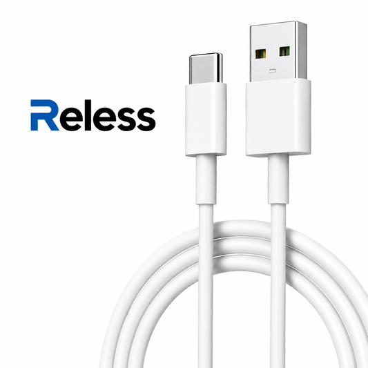 USB-C Schnellladekabel von Reless, zeigt das Kabel mit USB-C Steckern und flexiblem Design auf einem weißen Hintergrund