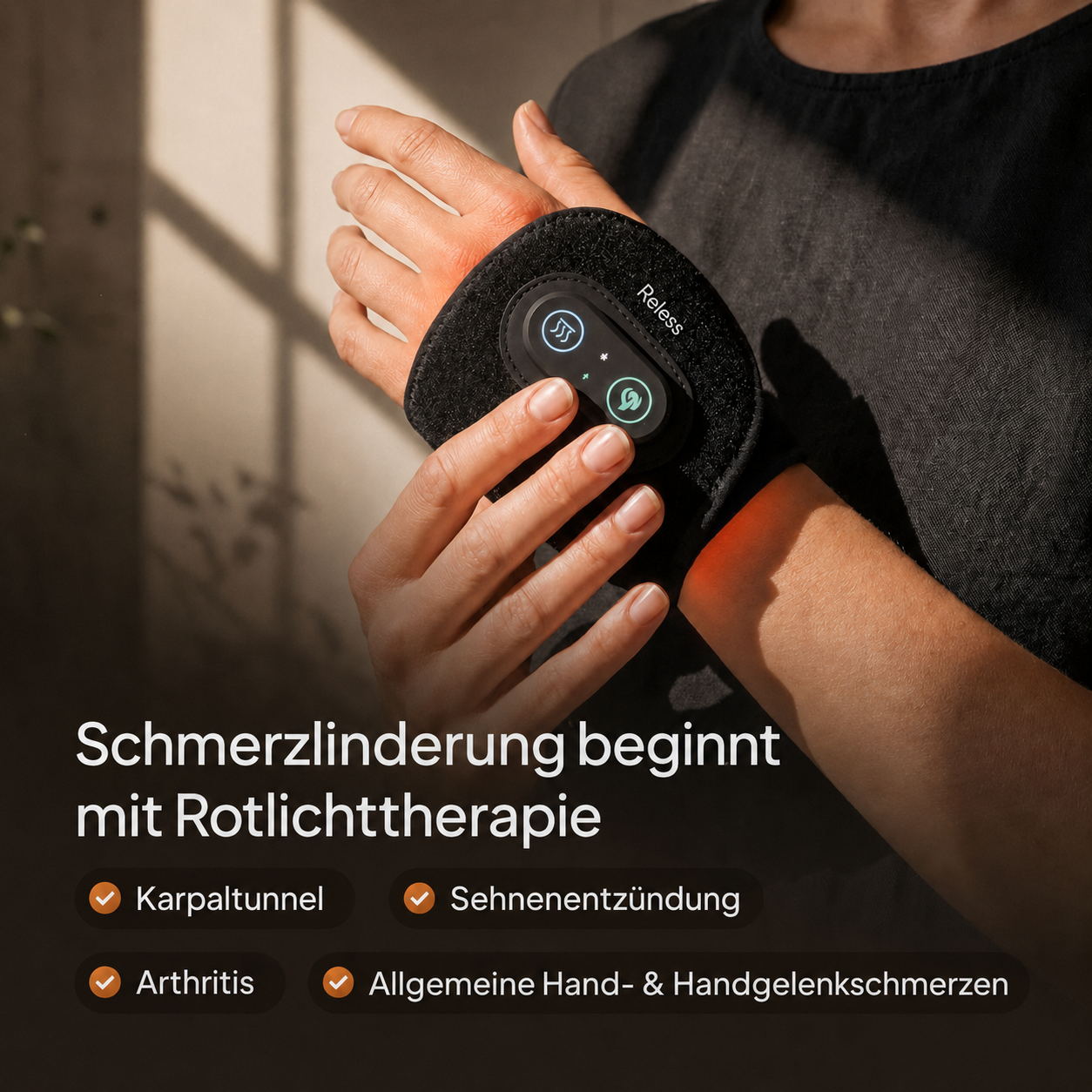 RelessRelessWrap™ Handgelenk-Bandage mit Infrarotlicht-Therapie, elastisches Band mit integriertem Infrarotlicht für Schmerztherapie