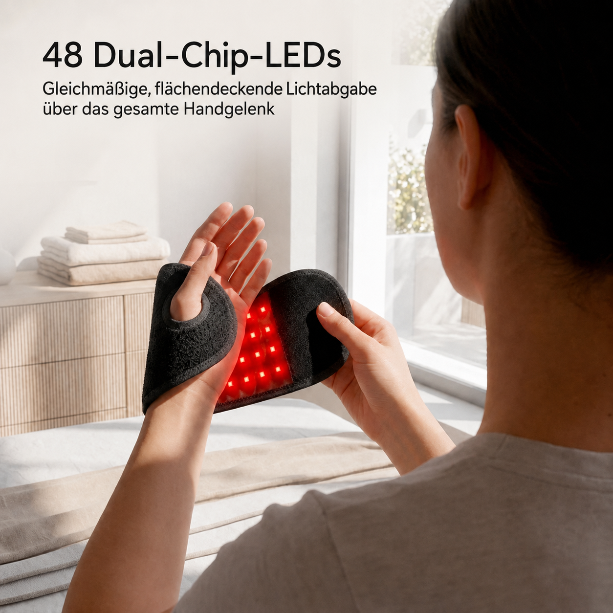 RelessRelessWrap™ Handgelenk-Bandage mit Infrarotlicht-Therapie, flexible Bandage für Schmerztherapie und Unterstützung.