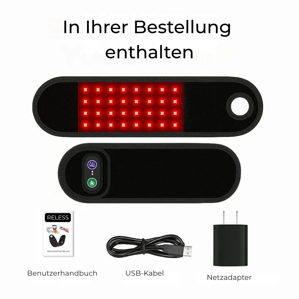 RelessRelessWrap™ Handgelenk-Bandage mit Infrarotlicht-Therapie, elastisch und bequem, zur Schmerzlinderung und Unterstützung.