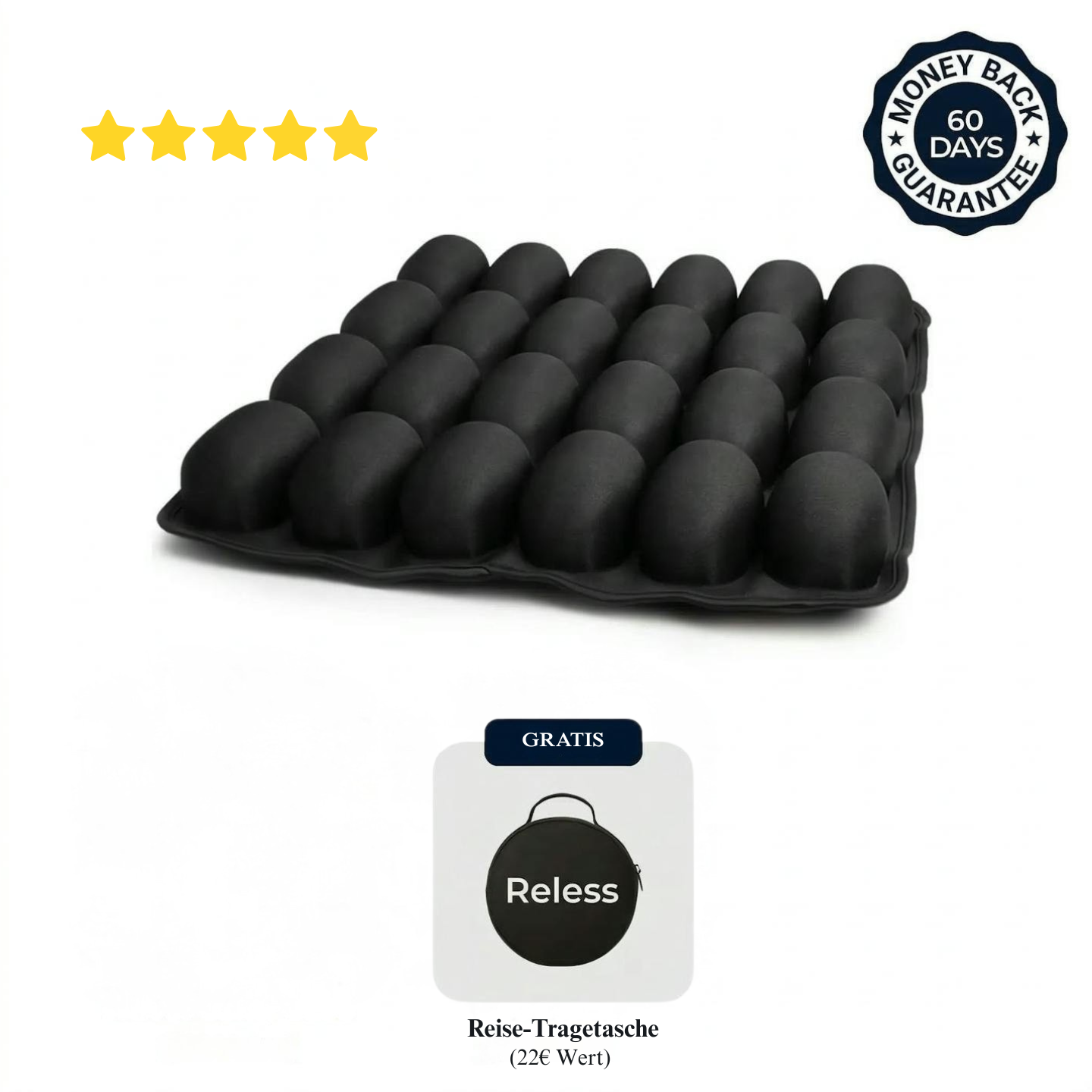 Weiches Reless AirComfort™ Reisekissen für Langstreckenflüge, bequem und ergonomisch für angenehme Reisen.